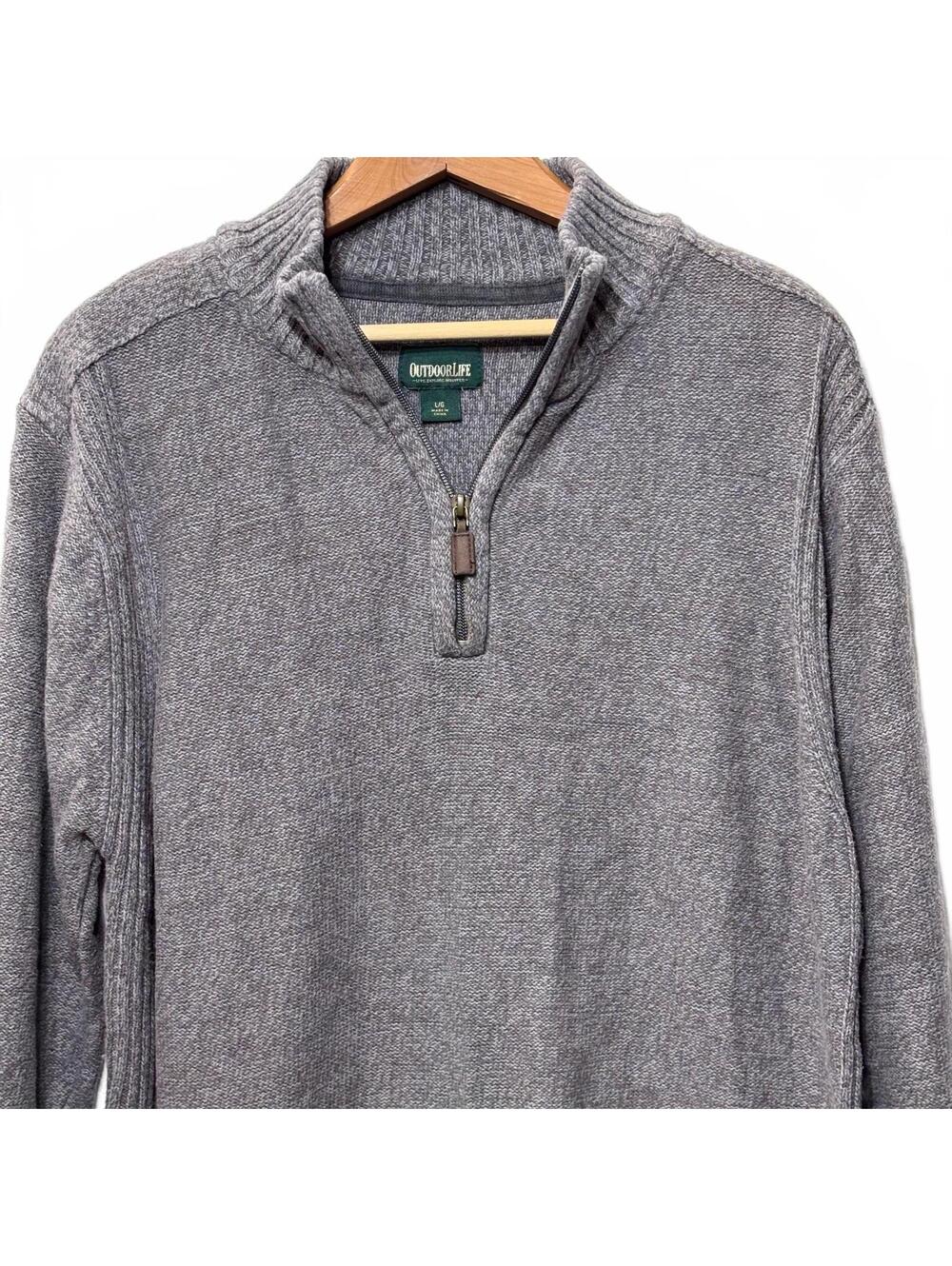 Outdoor Life Heather Gray Quarter Zip Chunky Knit Sweater Men's Large - Picture 2 of 5